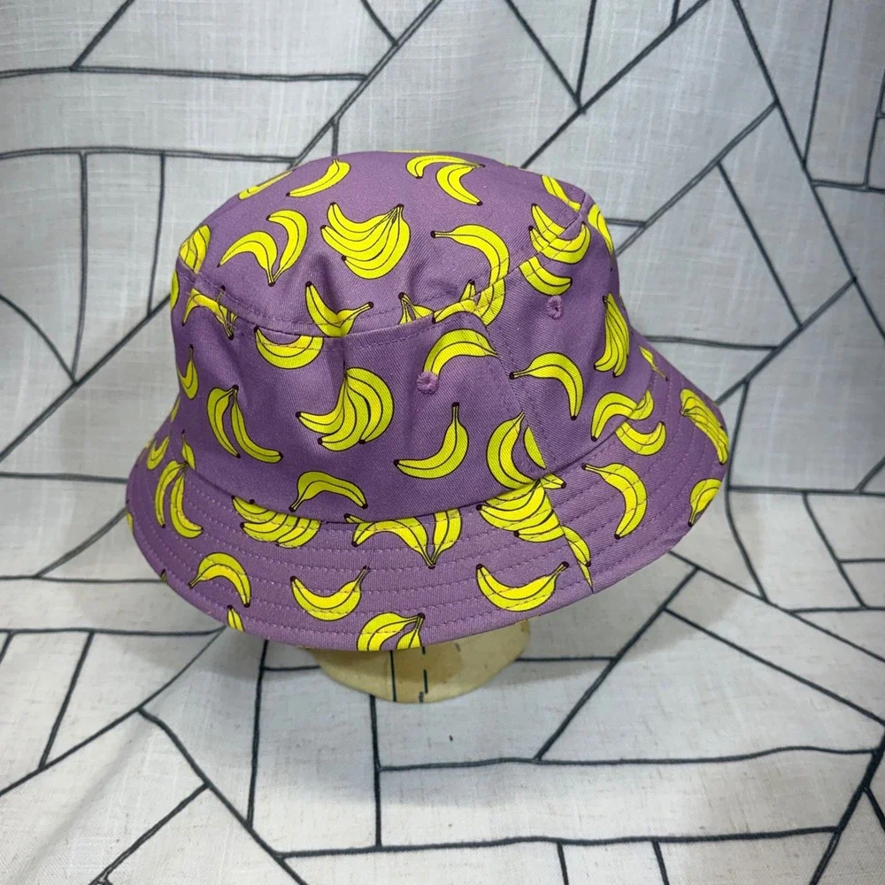 Empyre Bucket Hat One Size Purple‎ Yellow Banana Print Streetwear Sun Hat